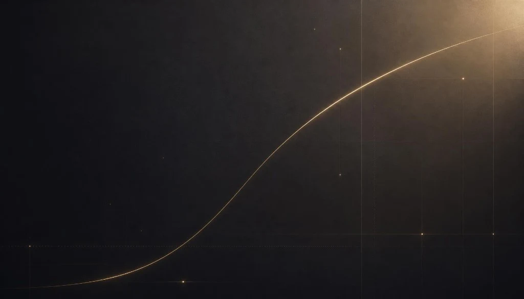 A rising gold curve plotted against a dark grid