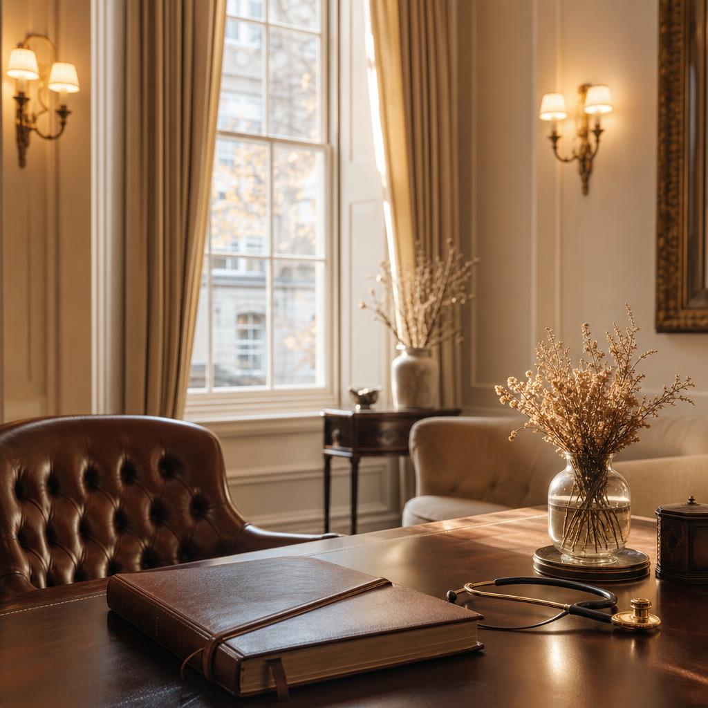 A consulting room desk set for an appointment